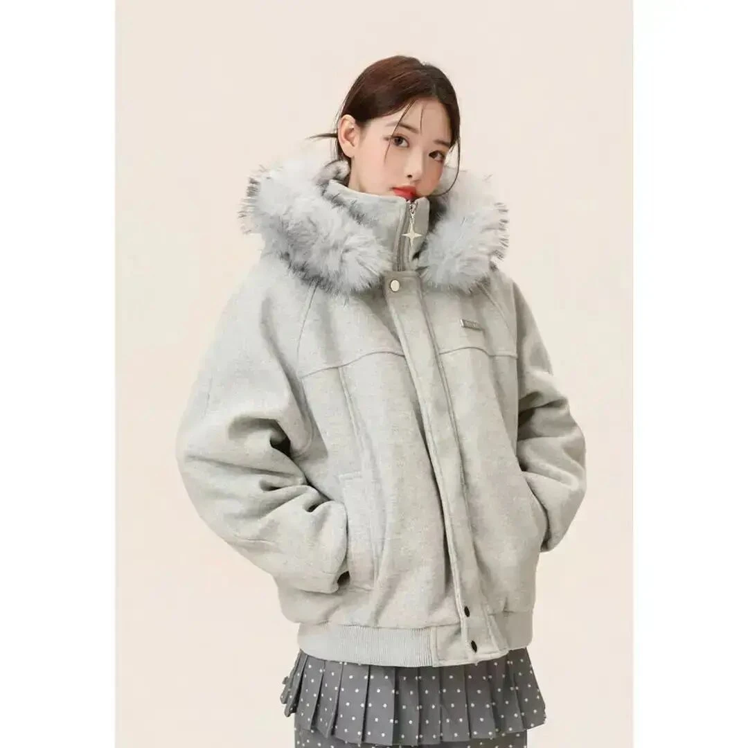 冬装美式毛领座山雕棉服男女同款加厚保暖设计感连帽棉衣外套上衣