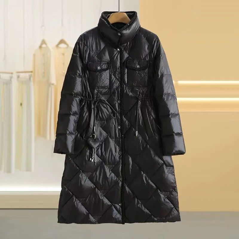 【柱哥粉丝专享】纯色长袖长款压胶菱形格多口袋羽绒服XZY619