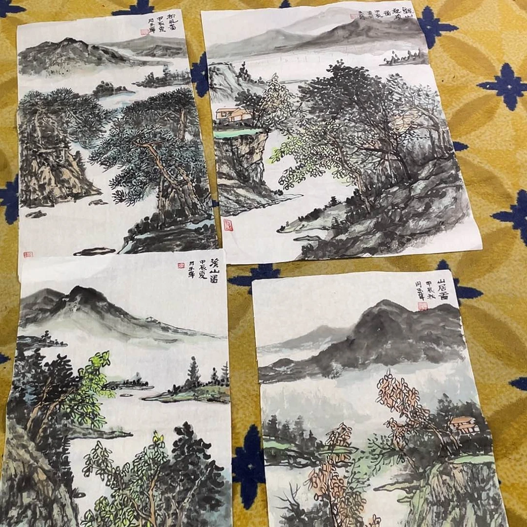 国画卢玉萍老师作品四张打包瑕疵5555