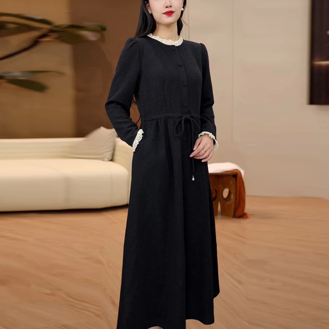 专柜金标-2025秋冬厚款系带收腰显瘦裙简约优雅礼服裙QXS2520