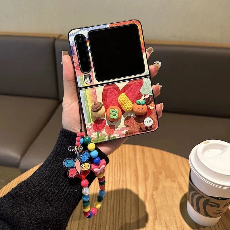 可爱油画西红柿花生华为PuraX手机壳卡通折叠屏p50防摔pocket3新
