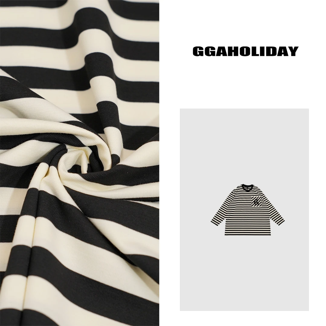 25早春新款轻奢高级美式设计潮流套头情侣显瘦条纹T恤上衣-152029