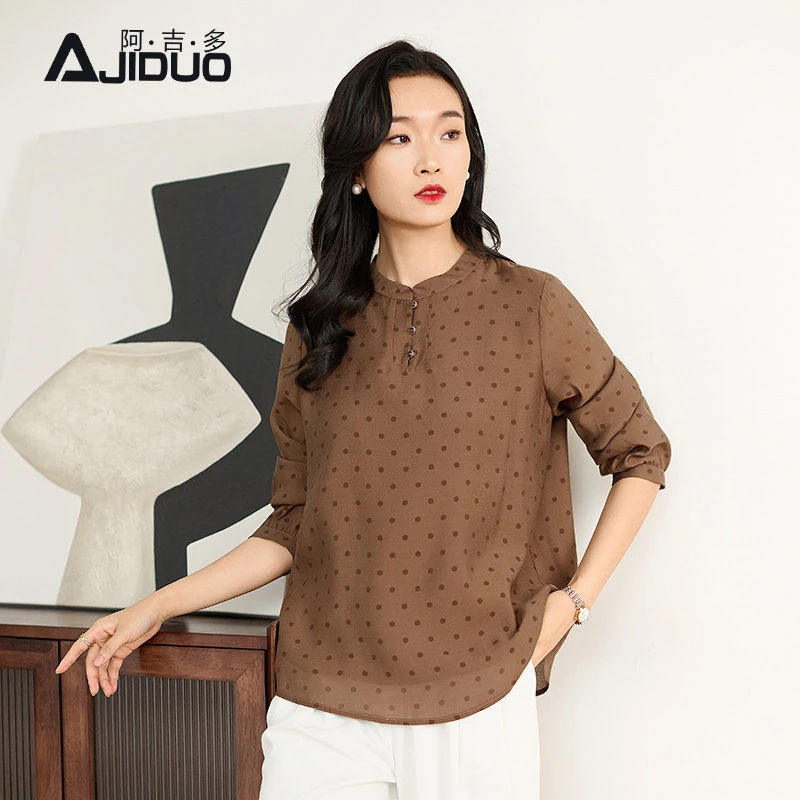 阿吉多长袖波点立领衬衫女春季2026新款复古气质中式小衫妈妈上衣