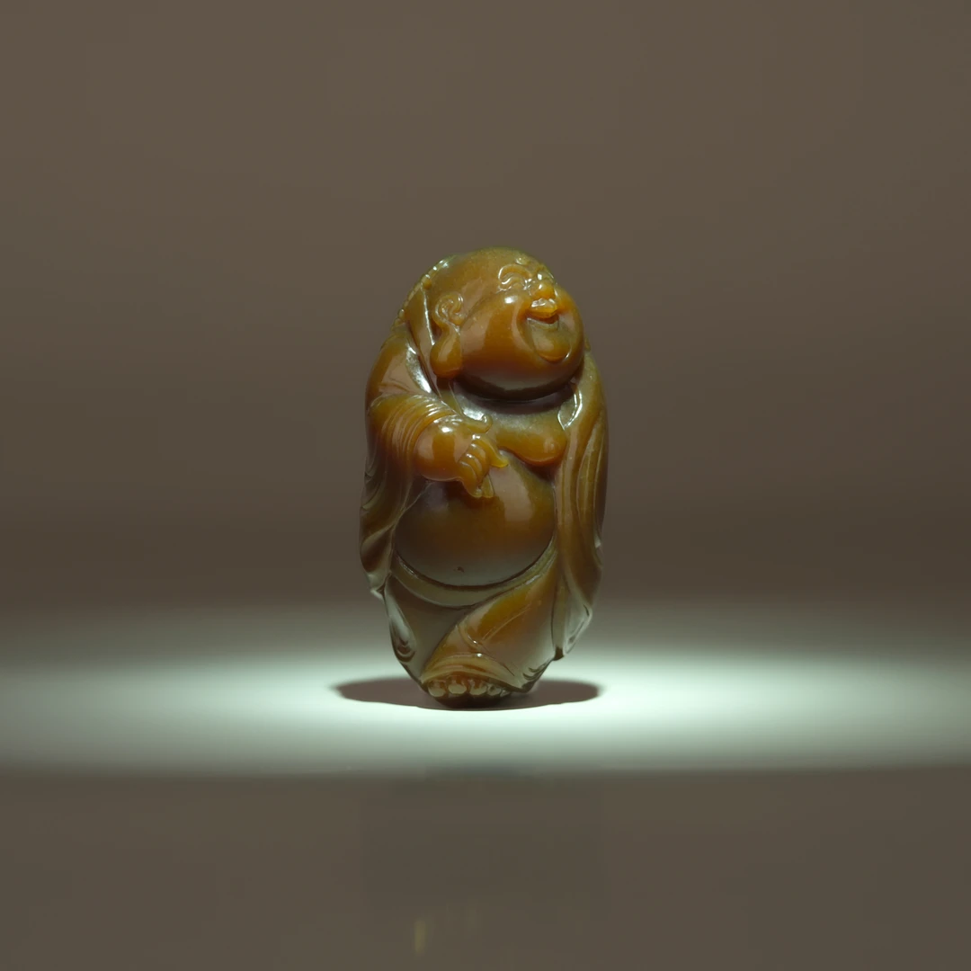 典藏级 和田玉且末红糖全糖逍遥弥勒佛吊坠 50*27*17mm± H82005