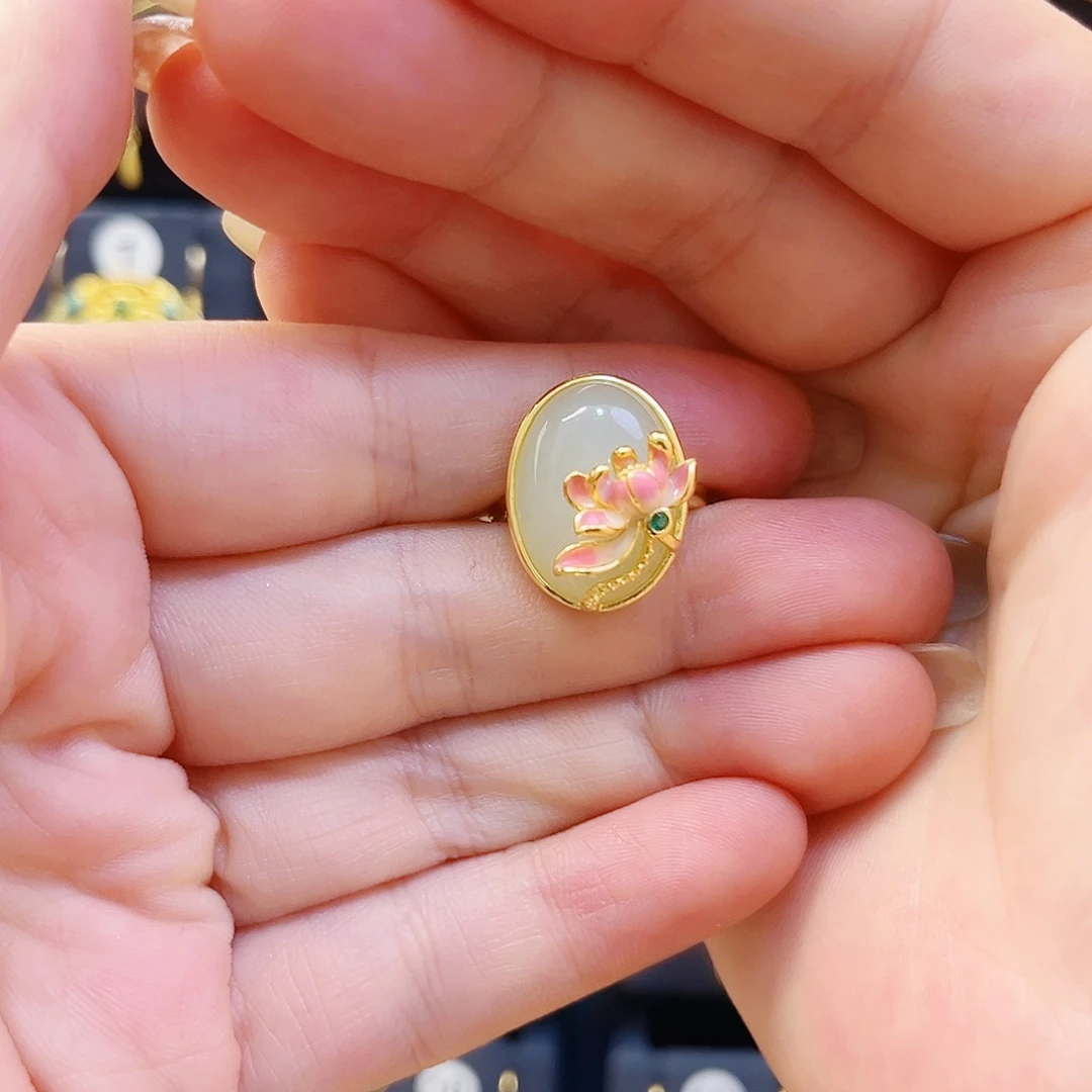 和田玉银S925镀金镶嵌戒指