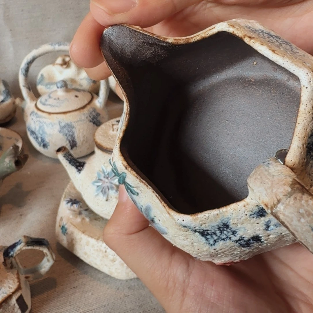 粉引公道杯一套做啊雏菊