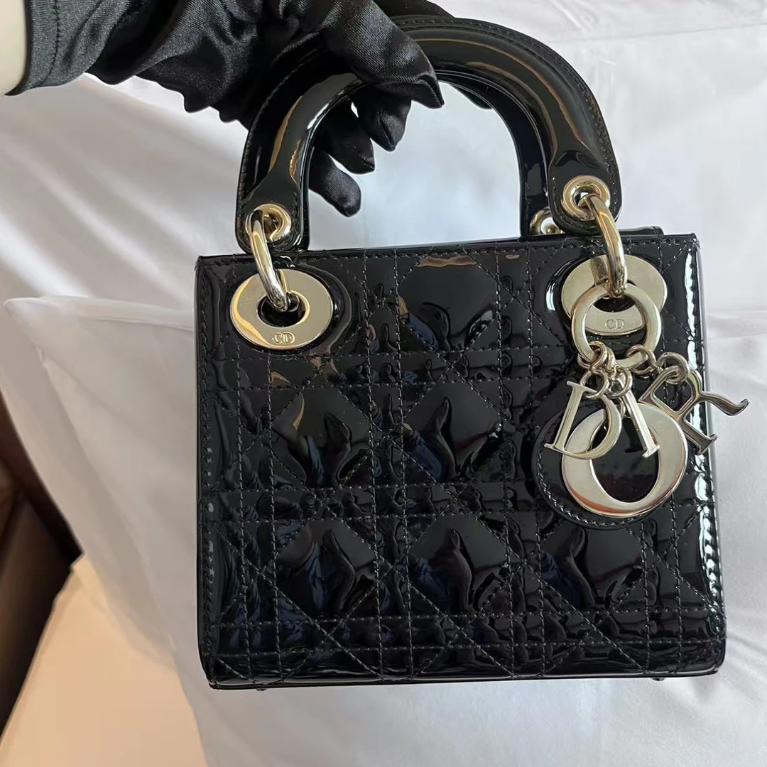 99新 DIOR/迪奥 壹臻/外展/黑金漆皮三格戴妃