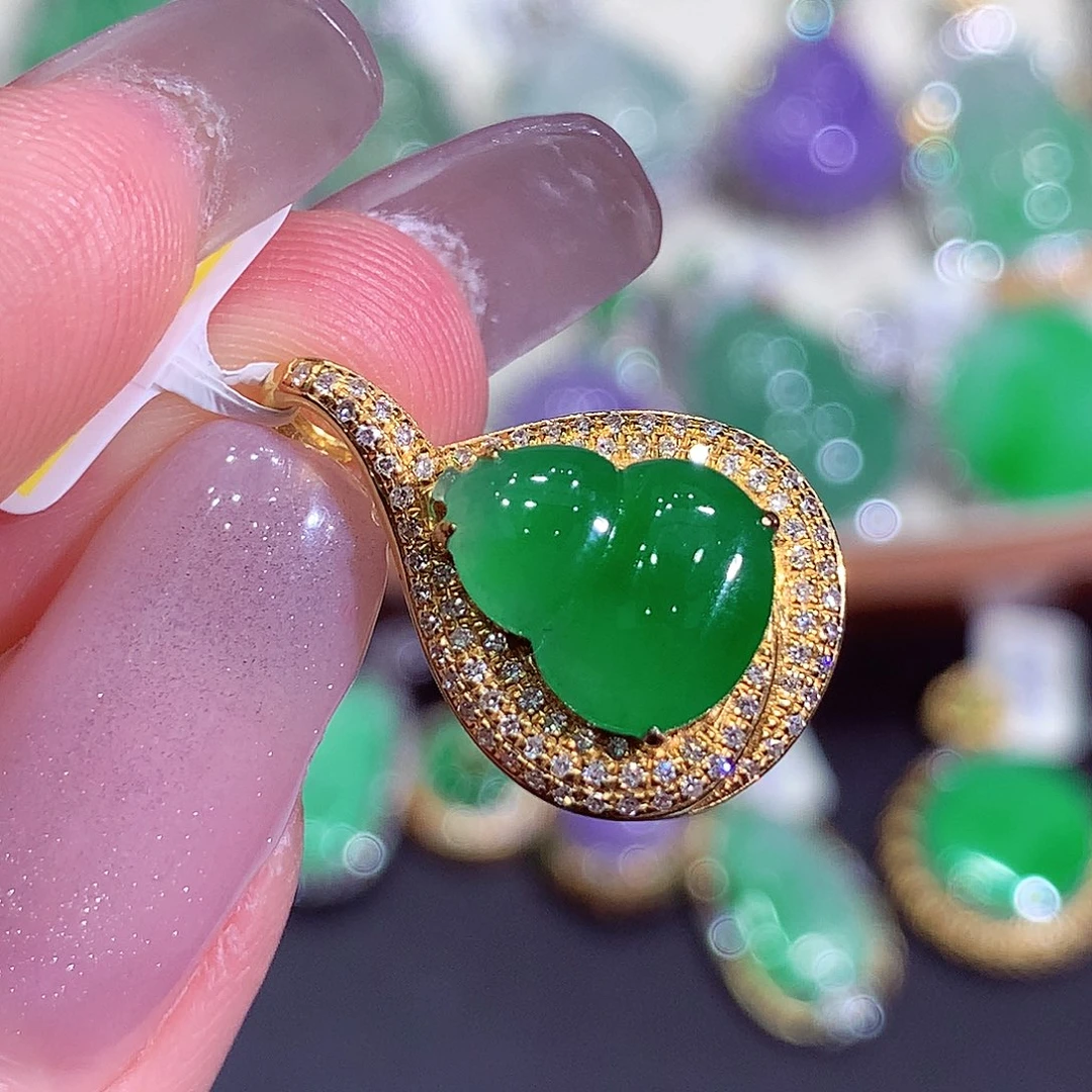 翡翠18K金镶嵌吊坠(不含链)