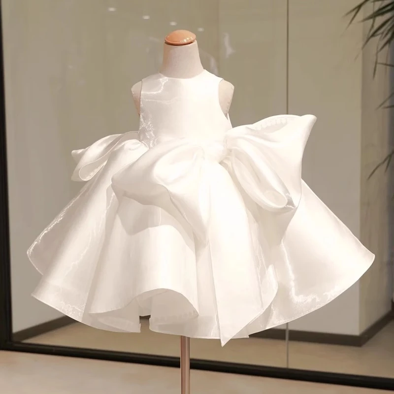 女童婚礼花童礼服白色生日公主裙儿童婚纱高端主持人蓬蓬裙小女孩