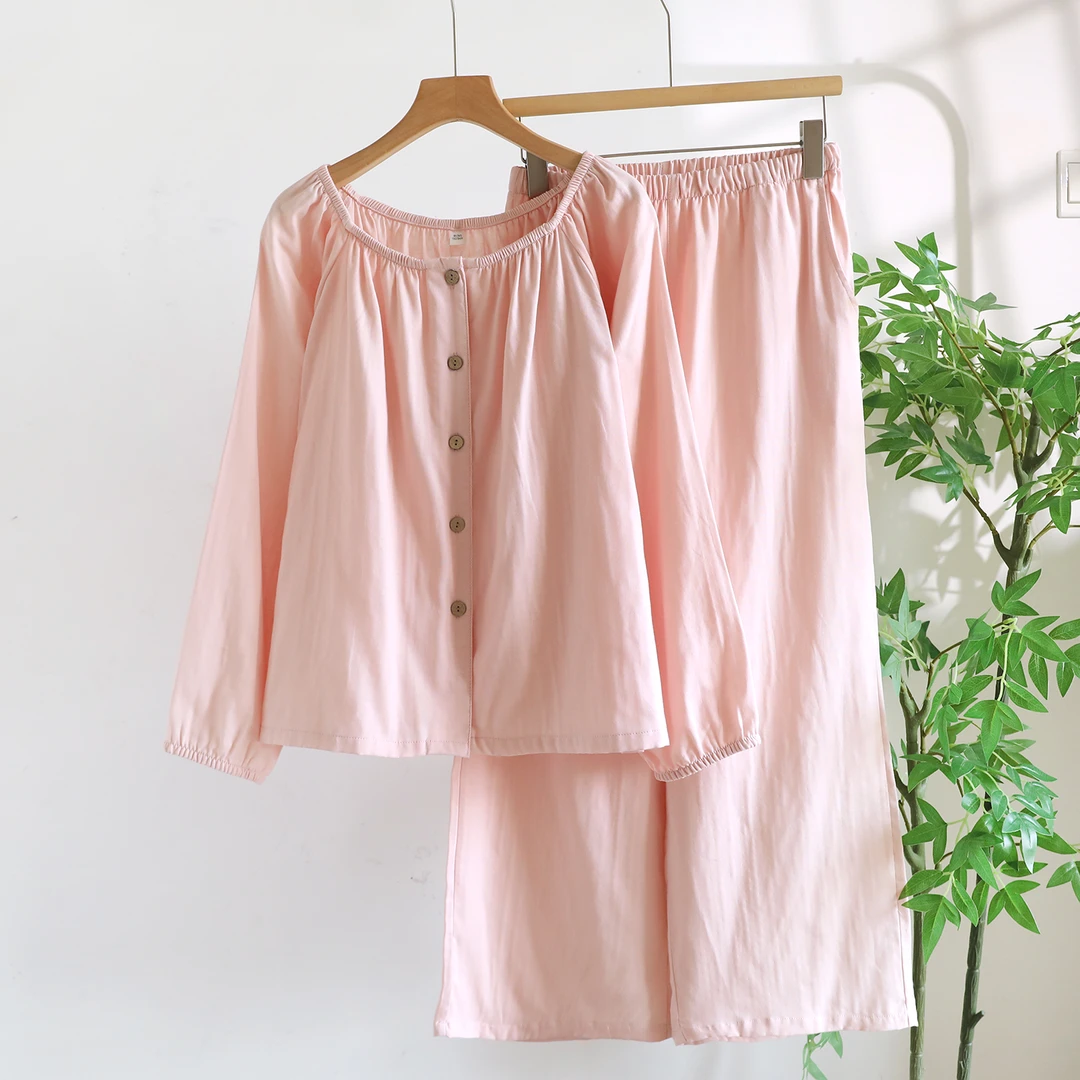 全棉睡衣女款夏季2025新款日系休闲100棉双层纯棉纱布长袖家居服