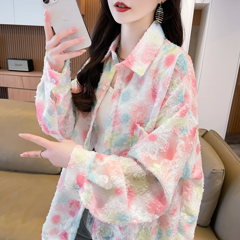 遮屁股中长新爆薄款可爱上衣洋气宽松防晒衬衫女外穿大版长袖衬衣