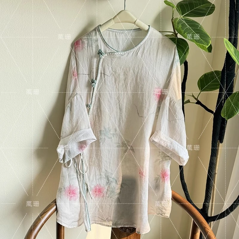 【芍药】原创设计新中式夏季苎麻禅意袍子连衣裙52259