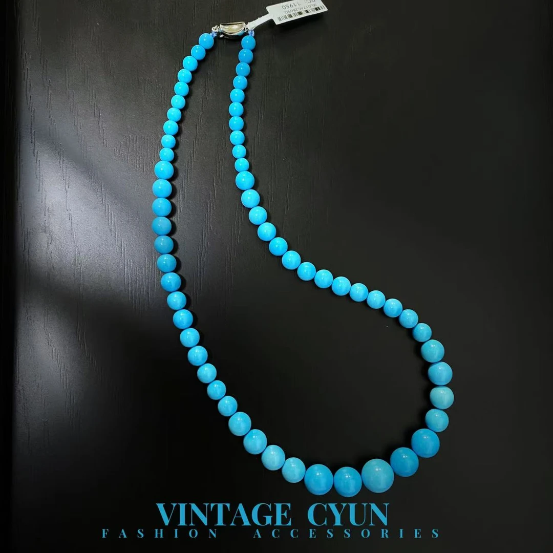 铜合金项链 11950法式时尚高瓷蓝妈妈塔链圆珠塔链