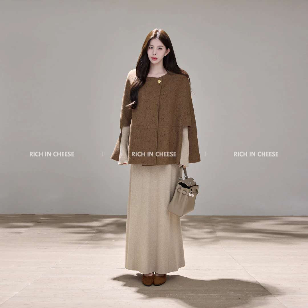 RICHINCHEESE 旧梦佳人 冬季千金感时尚百搭气质宽松斗篷毛呢外套