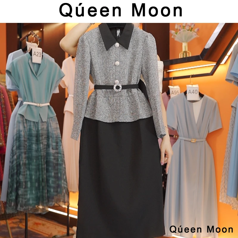 编码A55【QúeenMoon】经典轻奢百搭气质连衣裙拼接长裙 (定制女装)