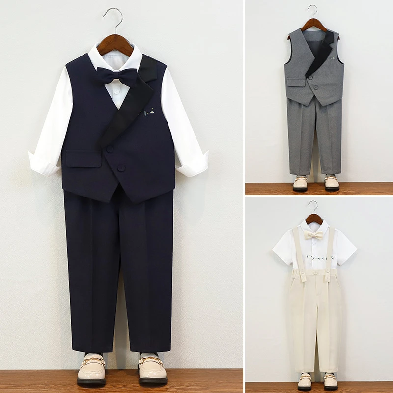 儿童西装男童韩版时尚马甲套装花童周岁礼服男孩主持钢琴演出服