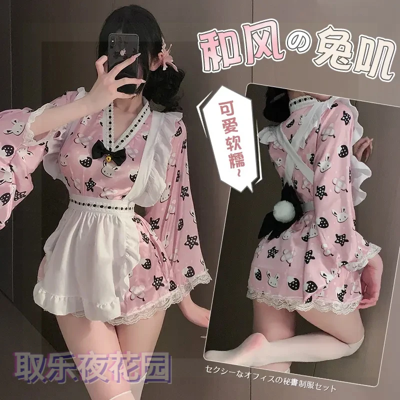 性感卡通动漫蝴蝶结成人睡裙韩版薄款纯欲风制服网红甜美可爱和服