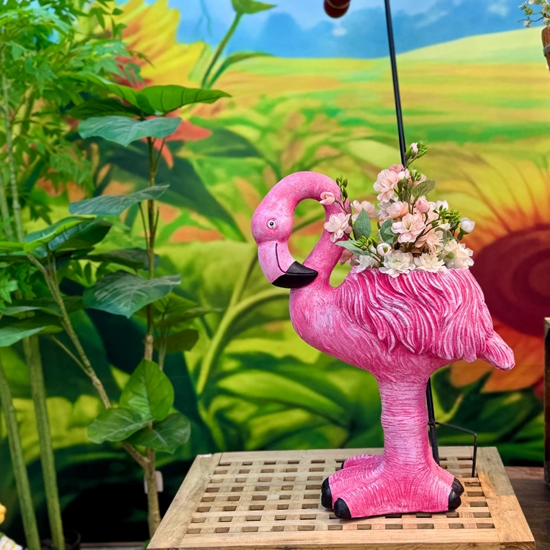 户外庭院造景仿真创意可爱动物火烈鸟花盆花园阳台装饰品布置摆件