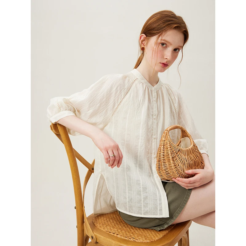 【许半夏推荐】范思蓝恩七分袖自然感衬衫上衣24FS12942