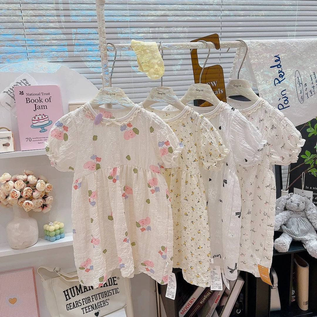 儿童连衣裙夏季新款女童韩版洋气碎花裙薄款女宝甜美泡泡袖公主裙