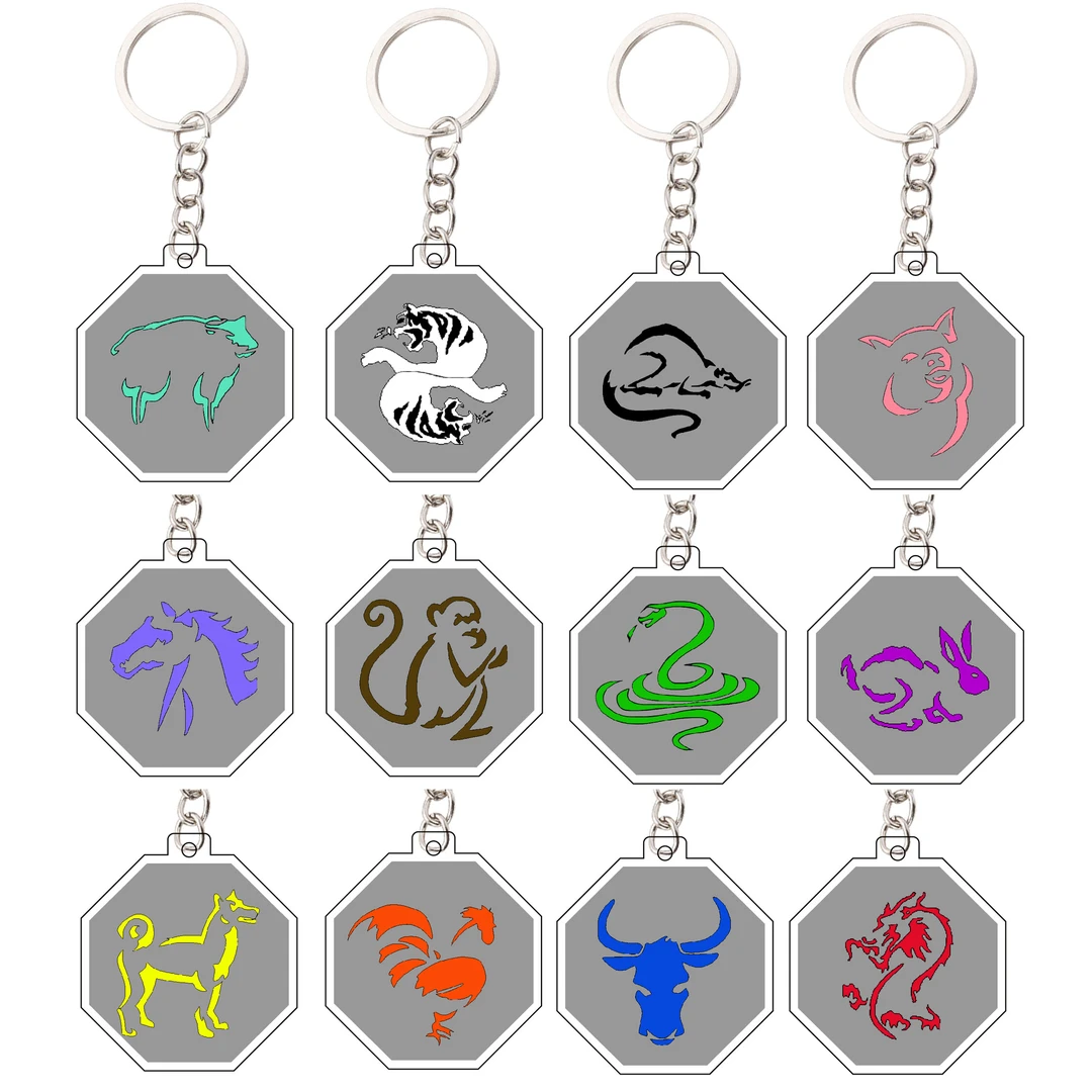 成龙历险记钥匙扣十二生肖符咒挂件亚克力书包挂饰礼物符咒护身符