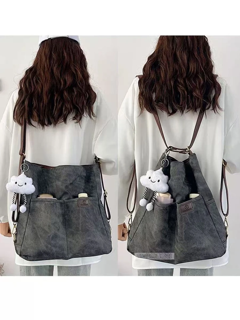 933-999夏牛仔软皮三用背包包女大容量单肩托特包