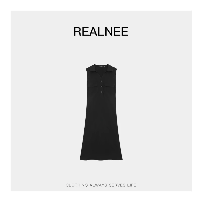 REALNEE【怦然心动】天然亚麻极简工装连衣裙气质显瘦老钱穿搭03600
