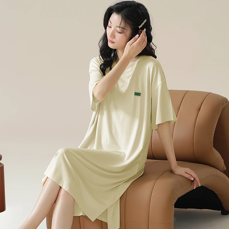 【CP11772】夏季短袖睡裙女带胸垫宽松舒适休闲薄款中长款家居服