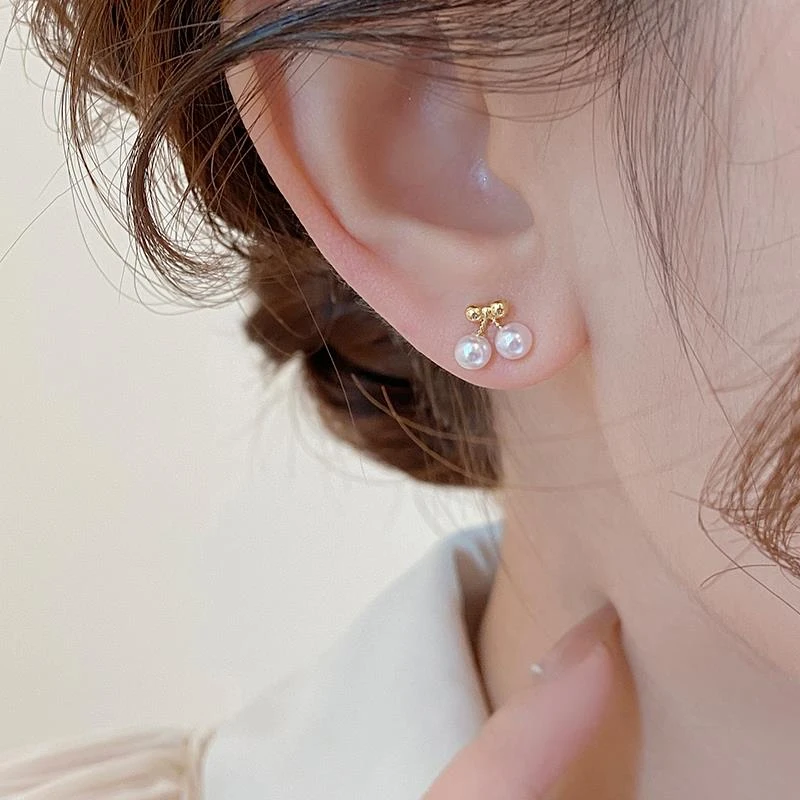 OLOIU 合金仿珍珠耳饰 轻奢气质耳环精致樱桃珍珠耳钉女小众耳饰