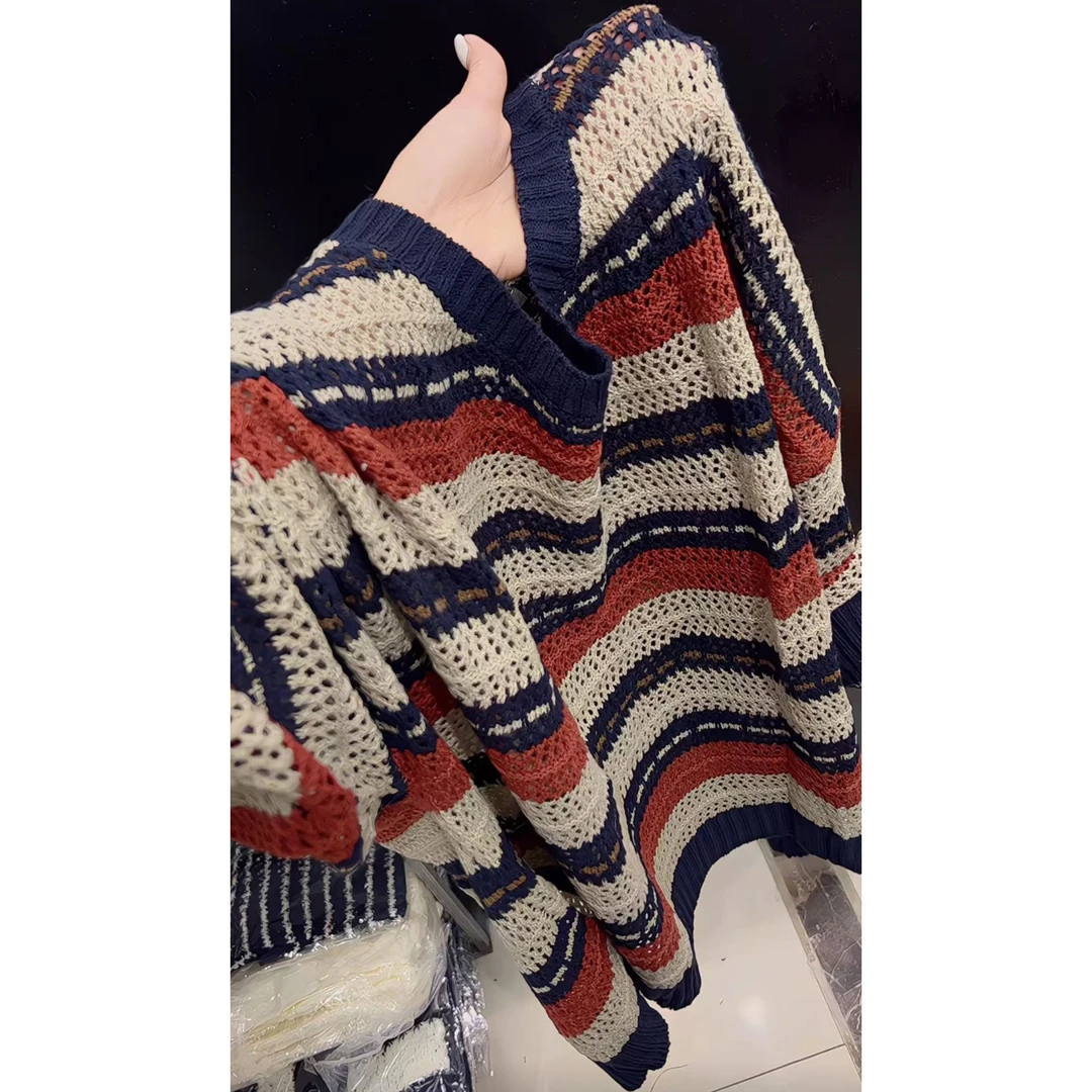 今年流行穿搭2025早秋新款温柔风镂空毛针织衫休闲欧若风长袖上衣