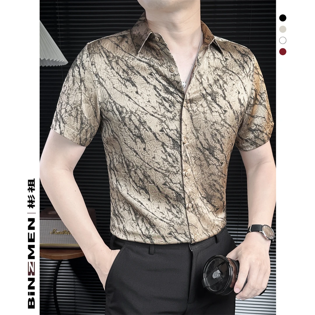 古陶纹肌理感衬衫男短袖男款爆款2025新款夏季薄款复古高定感男装