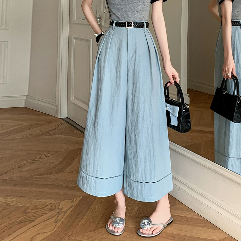 2025夏新款棉麻设计感高腰9分裤宽松工装裤阔腿裤直筒休闲裤女款