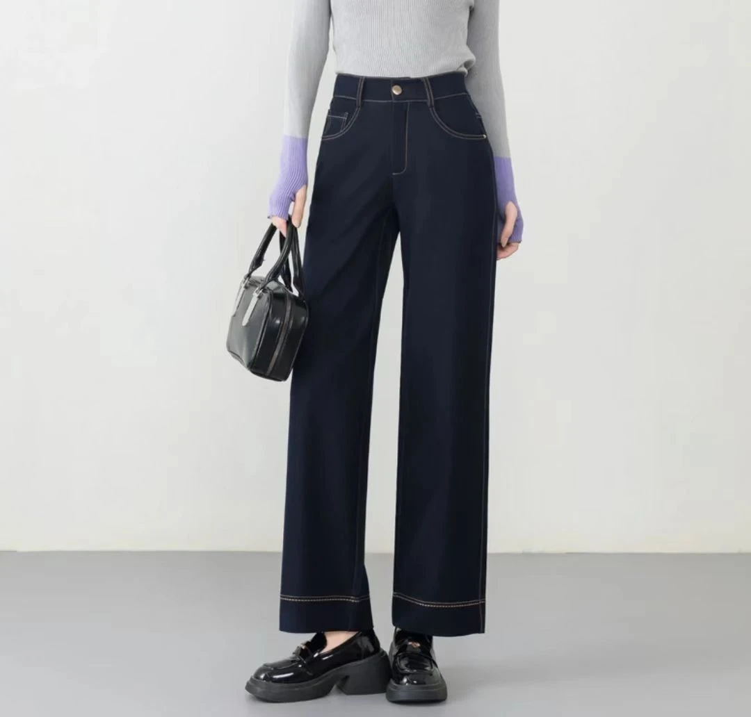 Y·YIyang/艺阳 春夏新款丹宁蓝牛仔裤窄版直筒阔腿裤时尚百搭春款