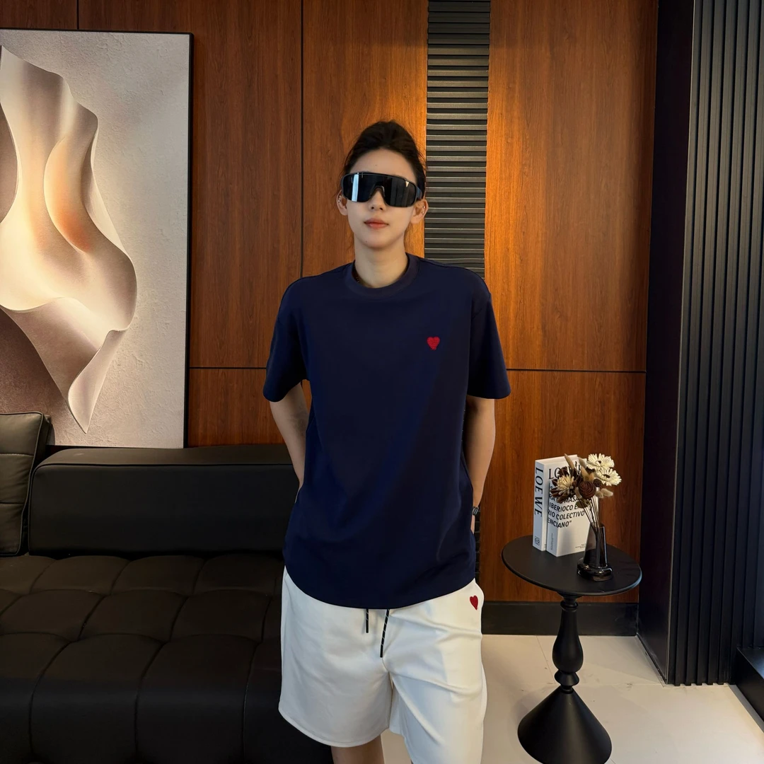 【爱心编织刺绣】2025新款百搭爱心字母刺绣圆领套头T恤男女同款