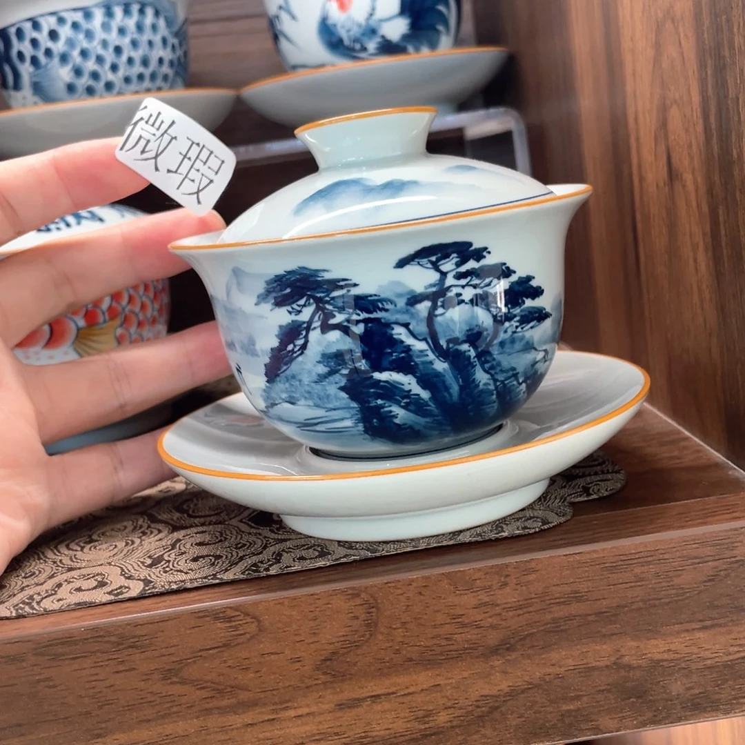 釉下彩纯手绘有瑕