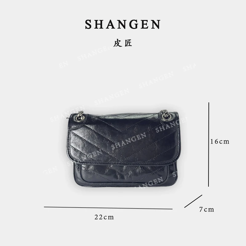 【尚恩CC】XKY-6124-黑色-【小】复古niki邮差包头层牛皮单肩斜挎女包