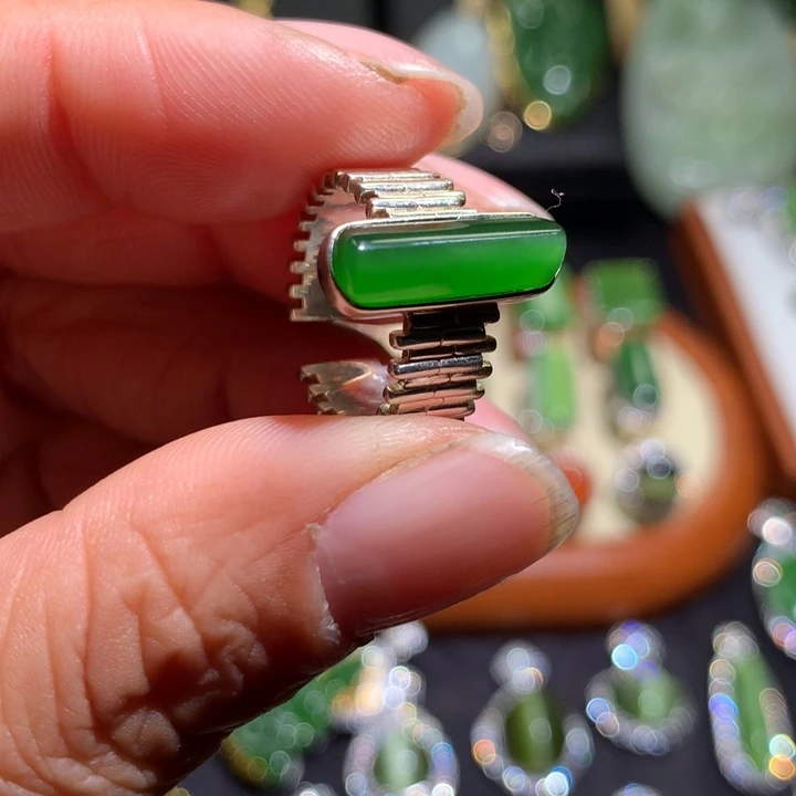 和田玉戒指银S925镶嵌