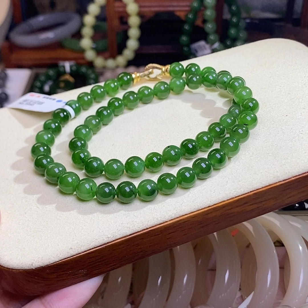 和田玉碧玉老料约8mm妈妈项链 未镶嵌芊*