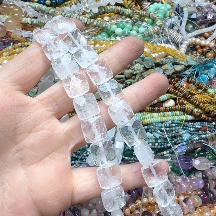 合金玛瑙/玉髓珠宝半成品一条12m白水晶切面方片