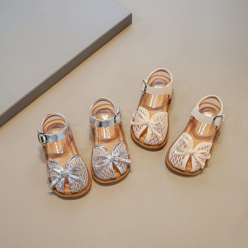 【网纱】女童镂空魔术贴沙滩鞋2025夏季新款小女生韩版百搭鱼嘴凉鞋