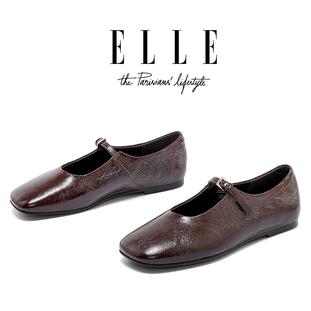 ELLE法式绝美玛丽珍鞋2025新款一脚蹬女鞋红色芭蕾鞋平底单鞋冬季