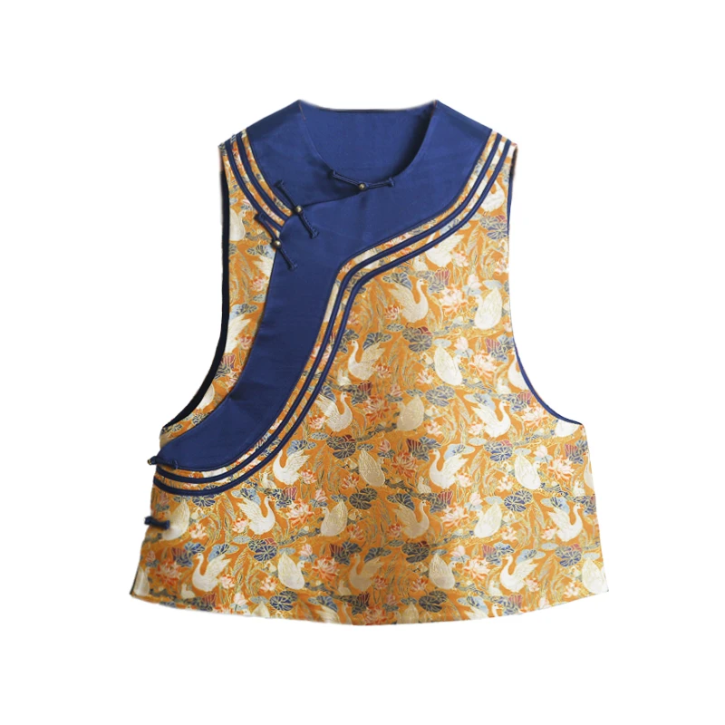 步步生莲四重围桑蚕丝织金提花圆领斜襟宋锦马甲252160-1-2