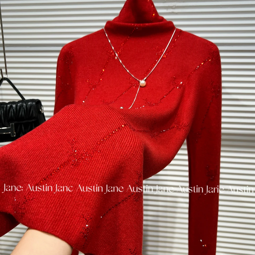 Jane Austin •（福鹿双全）秋冬新款气质修身高级设计师高领上衣女