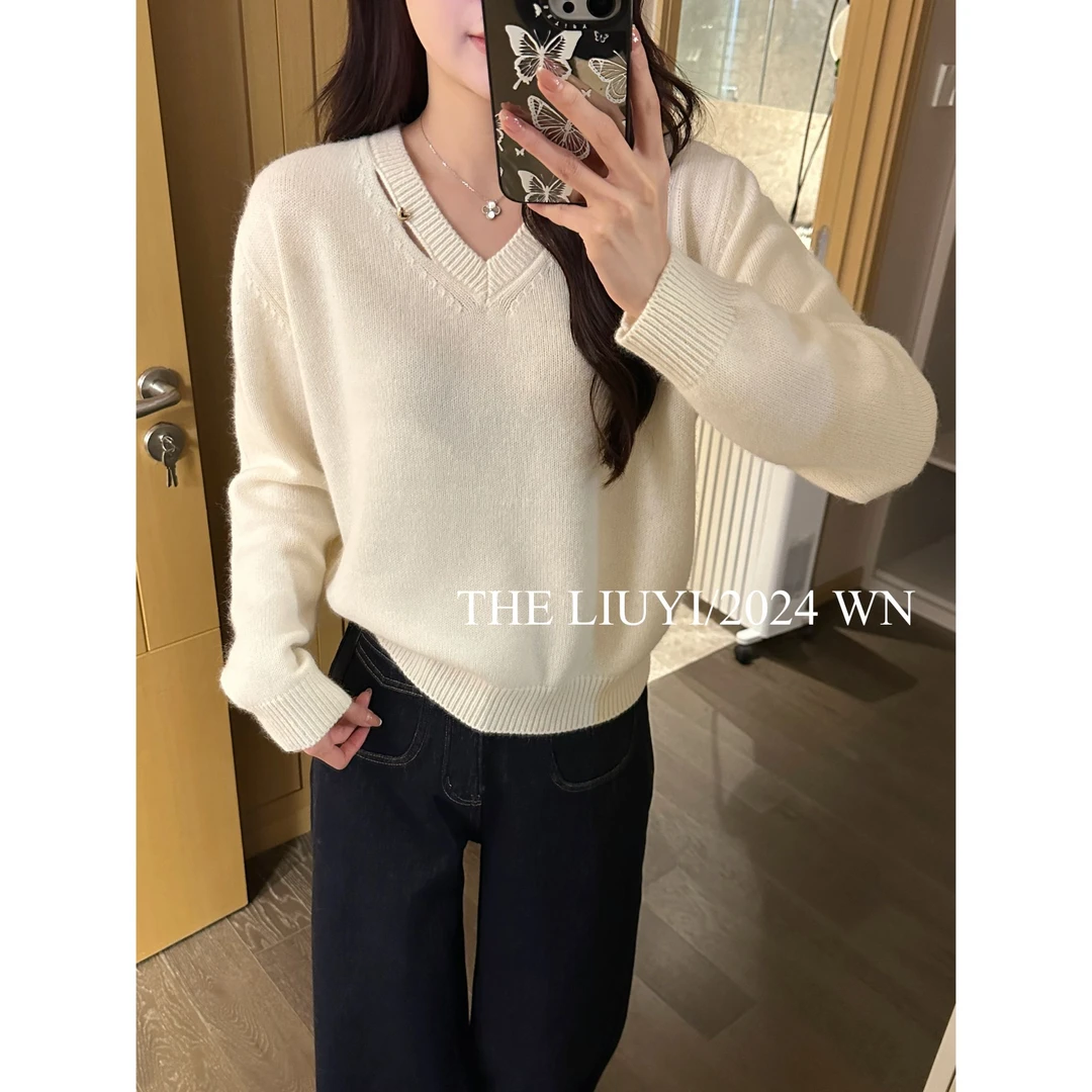 【LIUYI】宠爱~冬季羊毛混纺兔毛羊驼毛V领毛衣412252