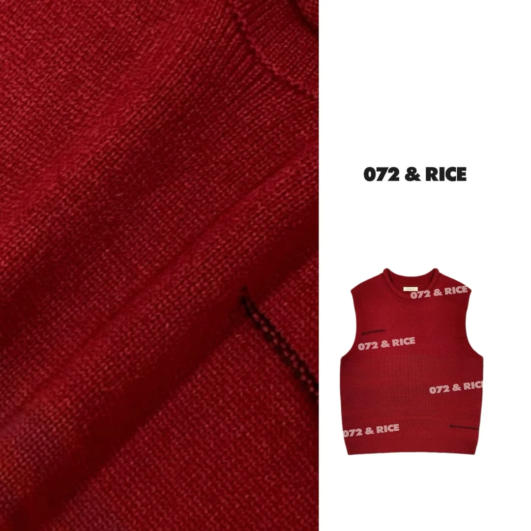 072 & RICE【红马甲】100羊毛 秋冬休闲卷边领针织马甲 31MDA09