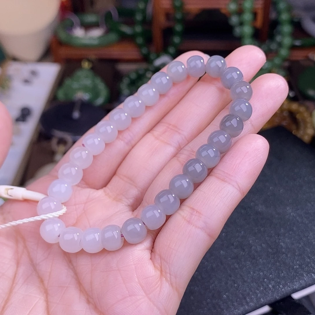 和田玉烟紫手链清货价约7MM未镶嵌