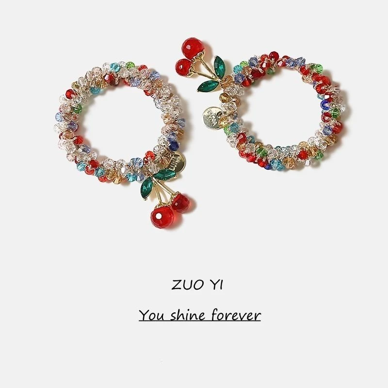 韩国水钻彩色水晶手链两用发圈头绳闺蜜发绳樱桃皮筋扎马尾头饰女