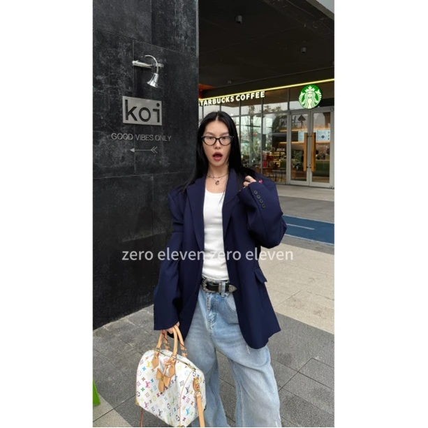 zero eleven定制小众别致洋气百搭廓形显瘦后开叉西装外套ZHE5912