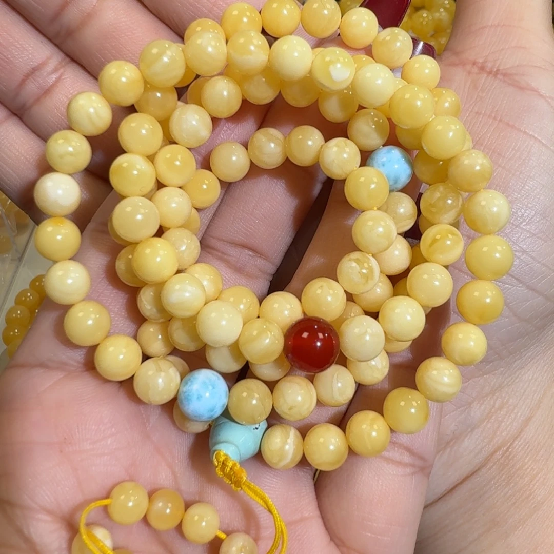 琥珀未镶嵌珠宝奇石6m+白花蜡108佛珠