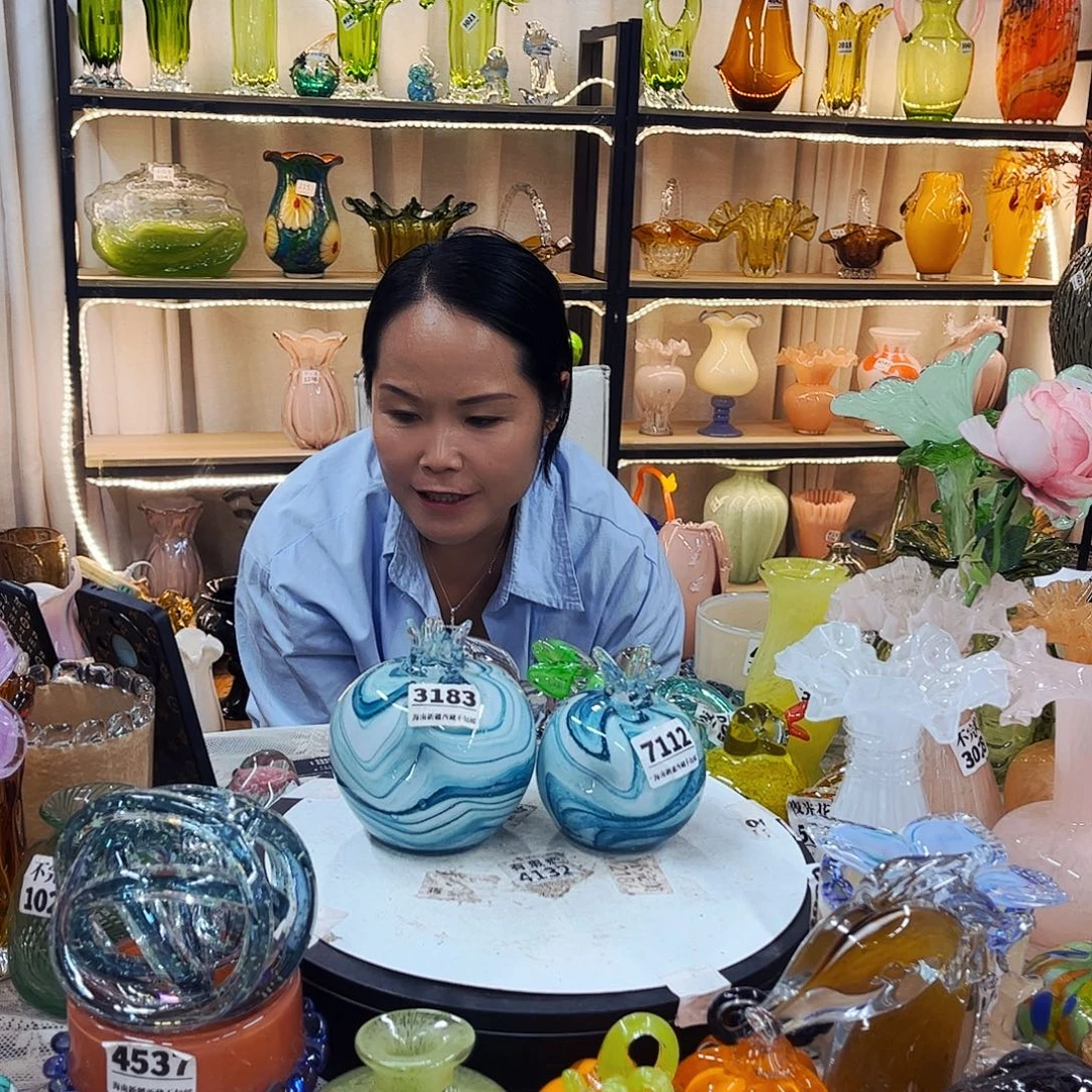 一对石榴家悦美居琉璃摆件